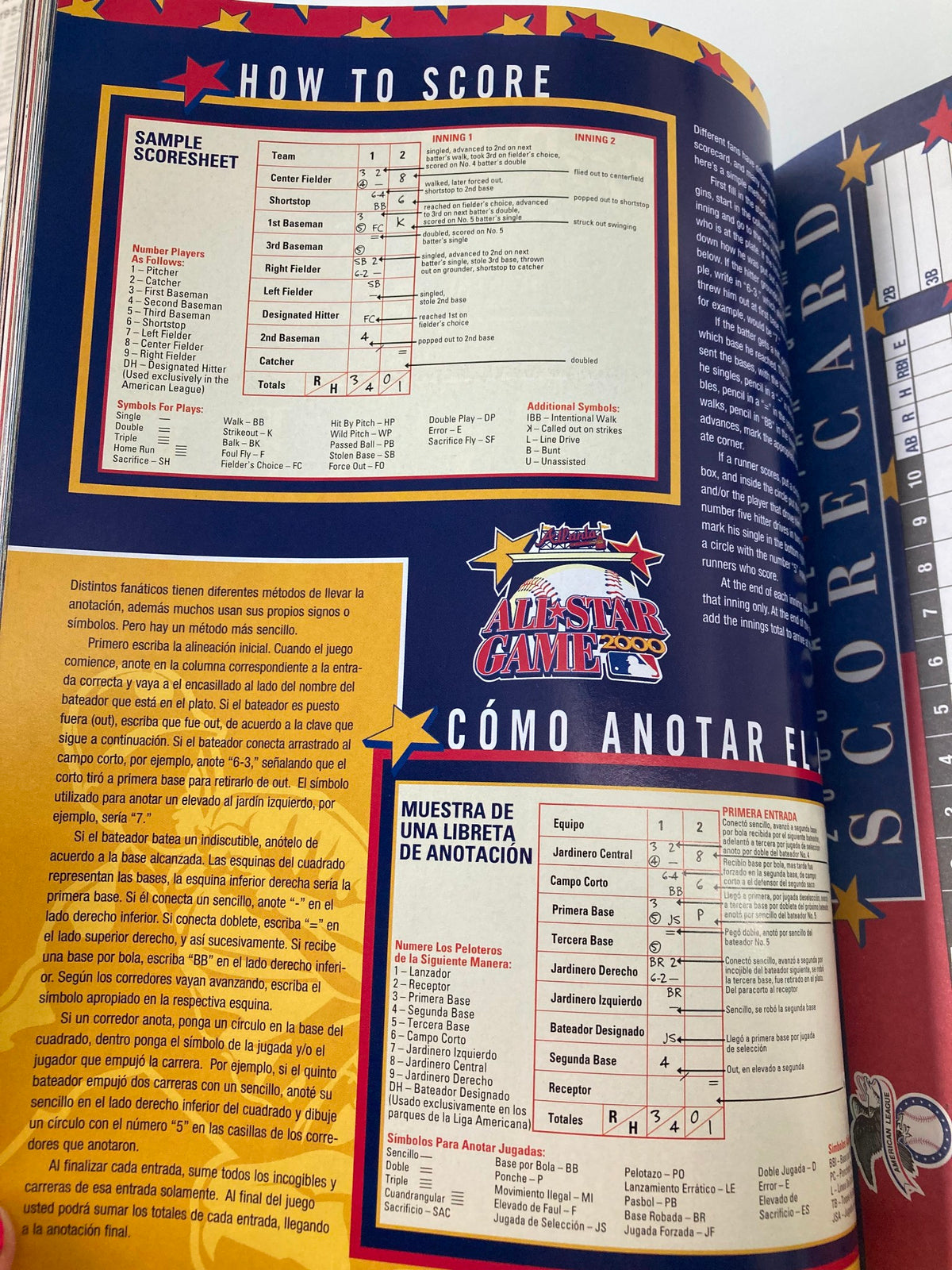 Instructional page titled 'How to Score' from the 2000 Major League Basketball All Star Game Official Program, providing scoring examples and guidelines.