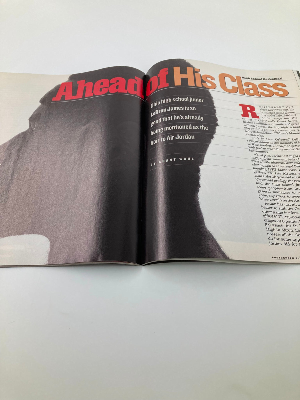 Another inside page of Sports Illustrated Magazine August 18 2002 focusing on LeBron James, discussing his potential as a basketball prodigy and drawing comparisons to Air Jordan, marking a significant moment in sports journalism.