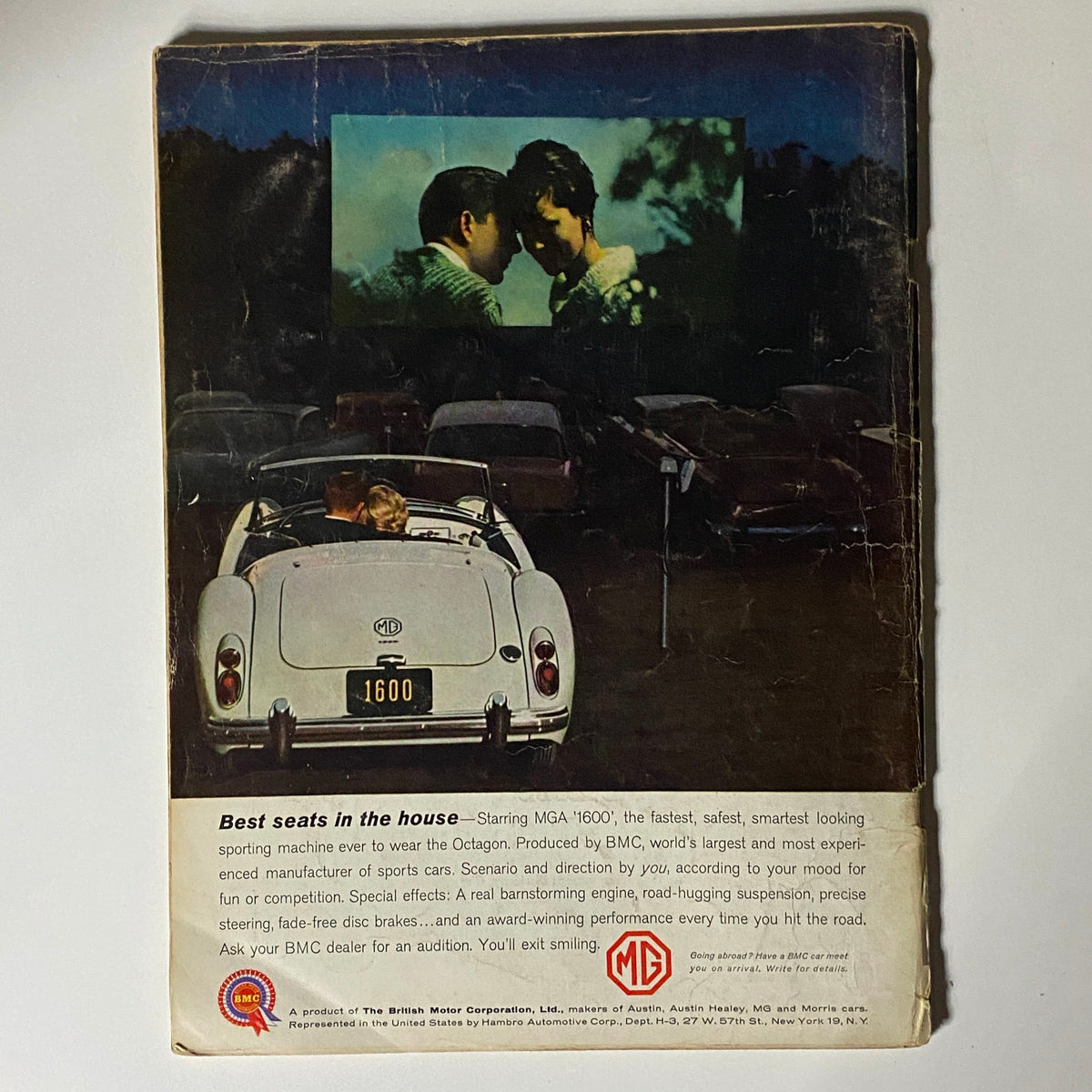 Back cover of Playboy Magazine January 1961, illustrating vintage automotive advertisement with romantic theme, enhancing its collectible appeal.