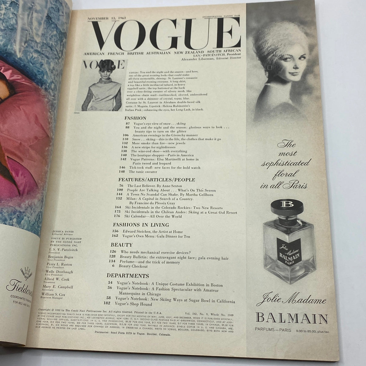 Vogue Magazine November 15 1963 featuring Jean Shrimpton, showcasing fashion trends of the 1960s and an iconic cover design.