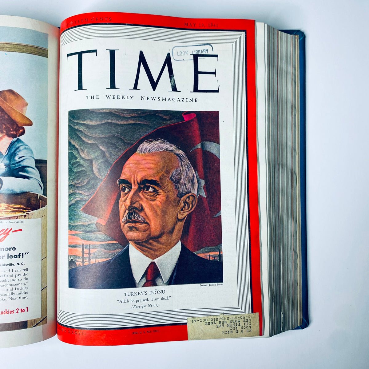 Time Magazine Library Bound April-June 1941 with İsmet İnönü, President of Turkey on the cover, discussing international relations in a wartime context.