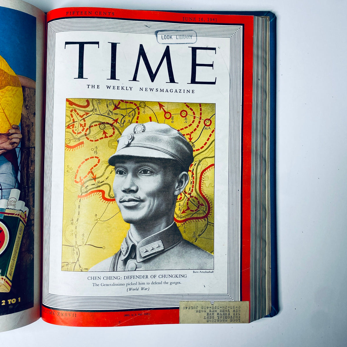 Time Magazine Library Bound June 16, 1941 cover featuring Chen Cheng, Defender of Chungking, emphasizing military strategies during World War II.