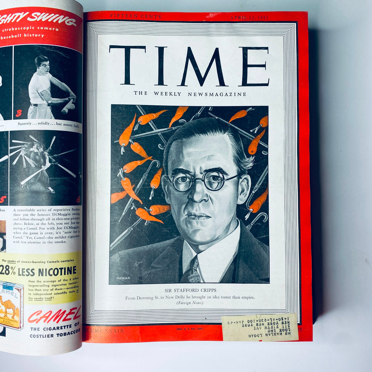 Cover page of the April 13, 1942 edition of Time Magazine Library Bound Weekly, displaying Sir Stafford Cripps and engaging wartime illustrations.