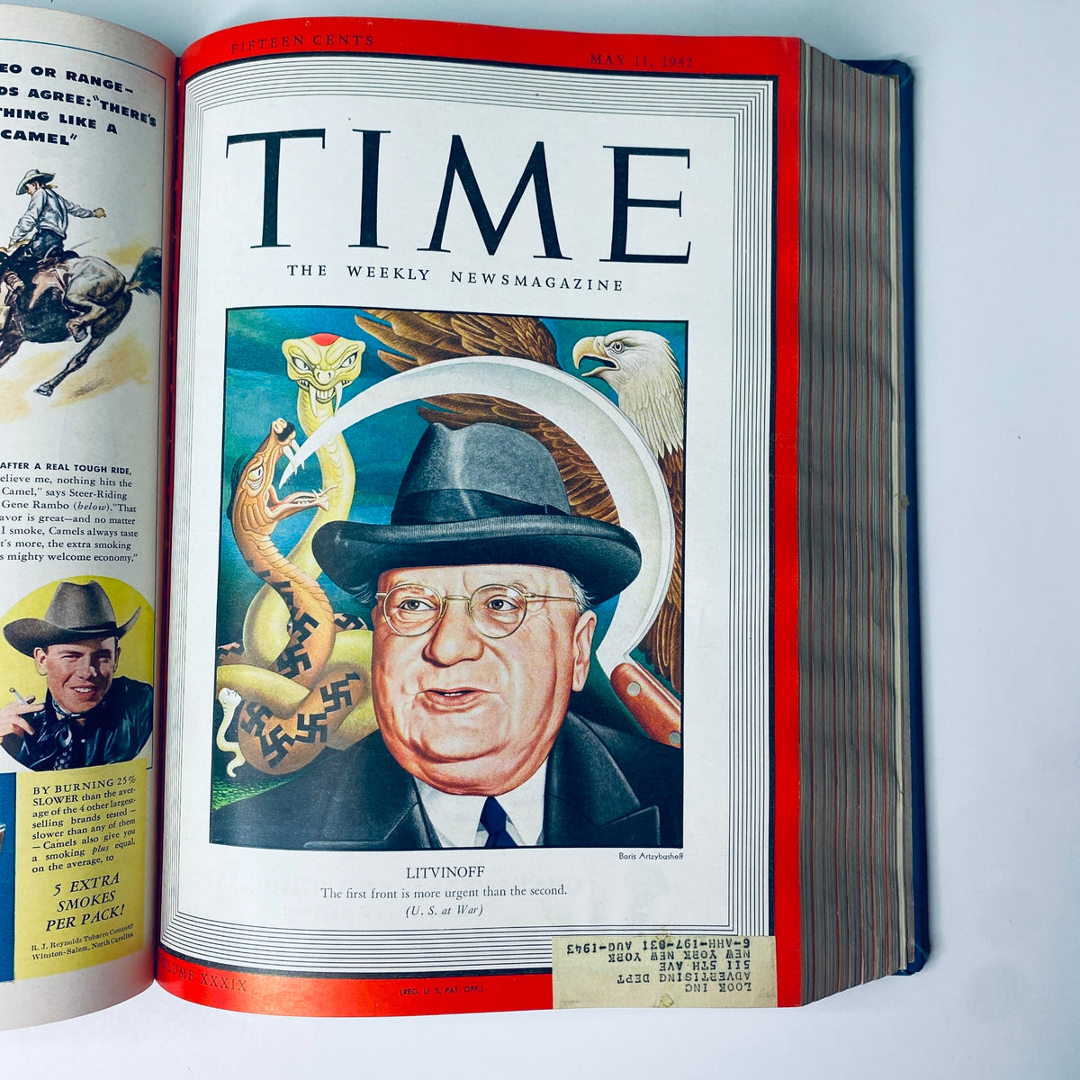 Time Magazine Library Bound Weekly April 6, 1942 - June 29, 1942 cover featuring Soviet Diplomat Maxim Litvinov, illustrating significant wartime figures.