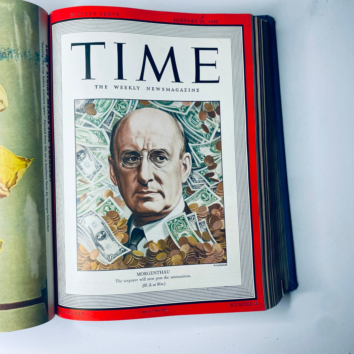 Cover of Time Magazine Library Bound Weekly, January 25, 1943, displaying Henry Morgenthau Jr., significantly involved in wartime economic policy during World War II.