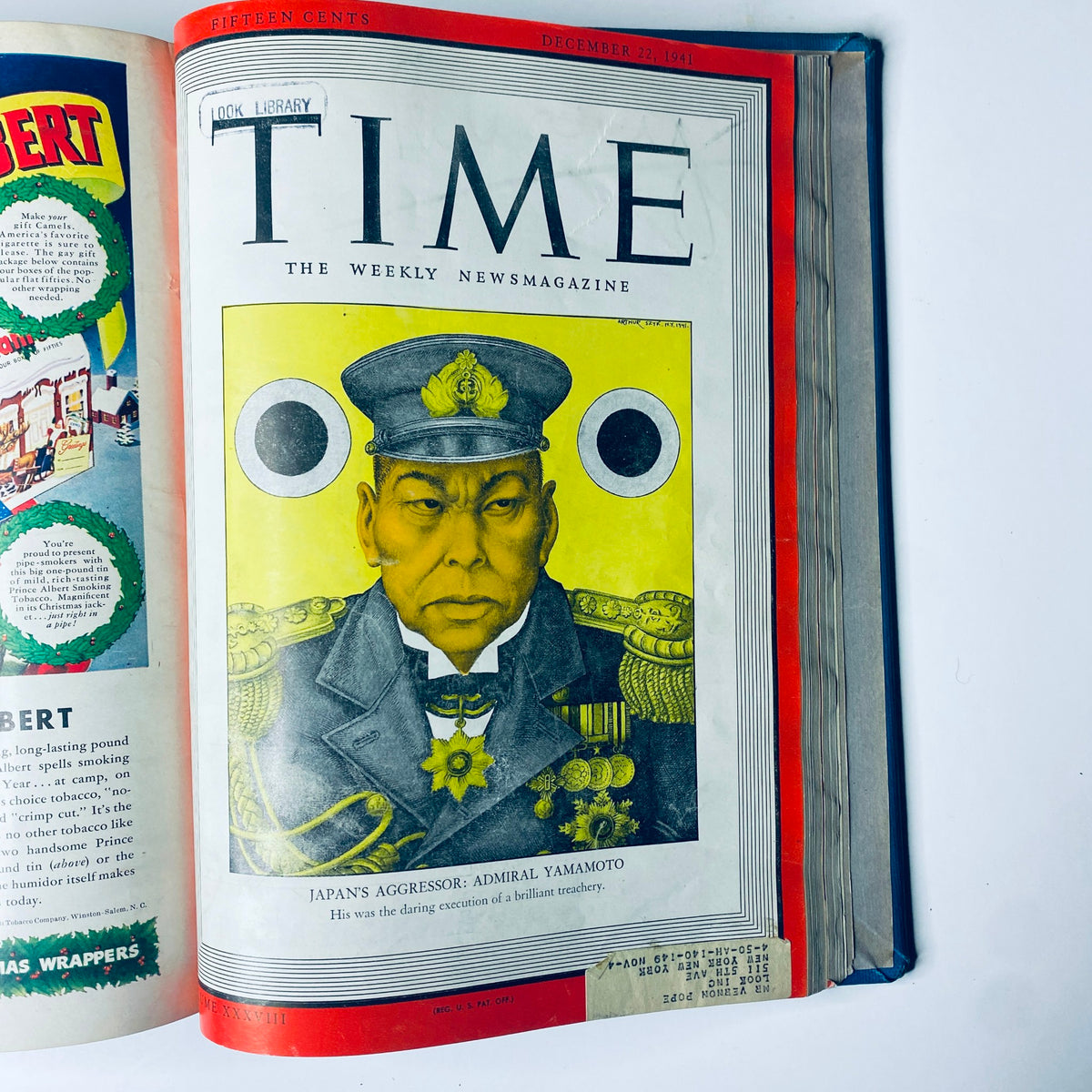 Cover of 'Time Magazine Library Bound Weekly' volume showcasing Admiral Isoroku Yamamoto, Japan's Aggressor, dated December 22, 1941.