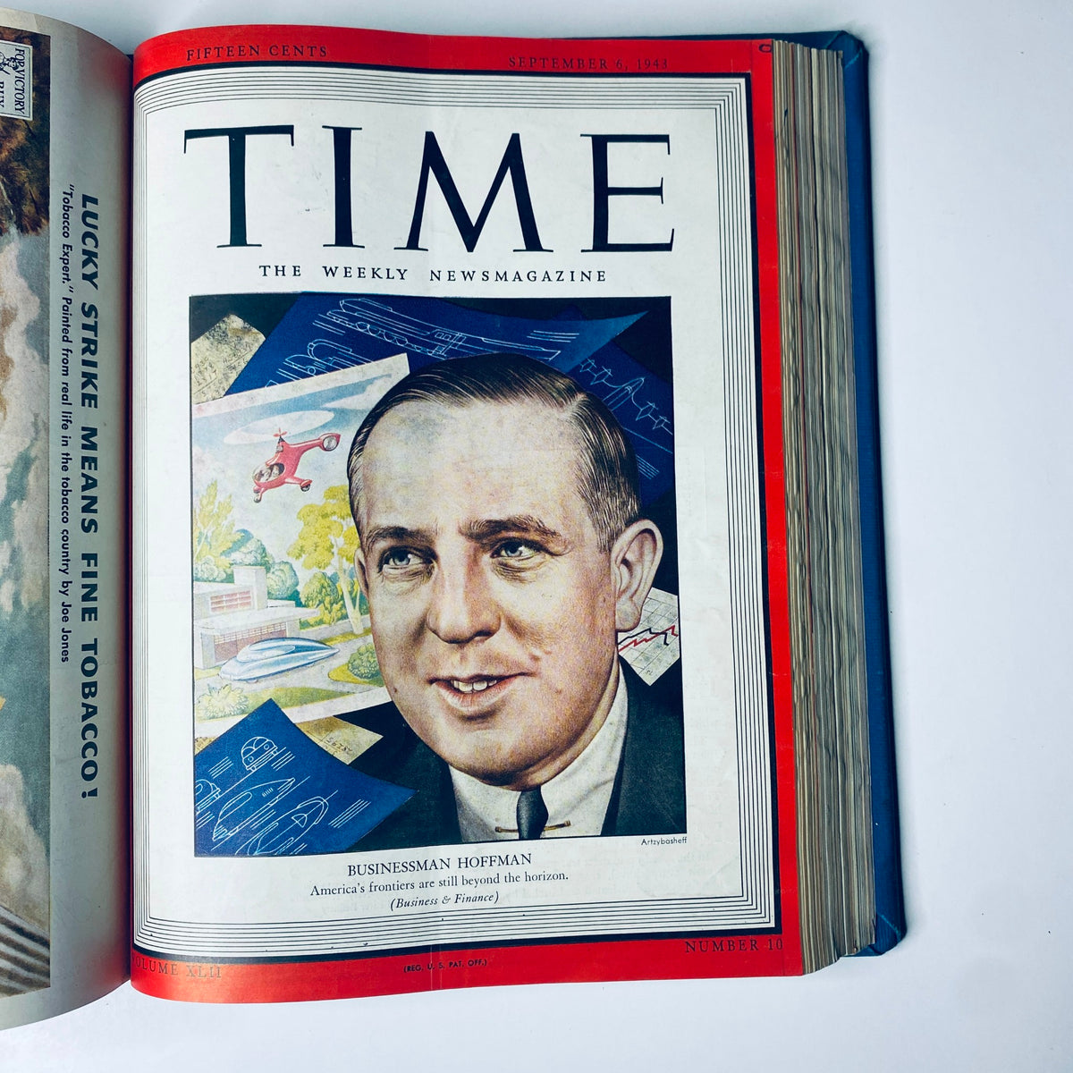 Cover of Time Magazine Library Bound Weekly July 5, 1943 - September 27, 1943 featuring businessman Paul G. Hoffman, discussing 'America's frontiers are still beyond the horizon'.