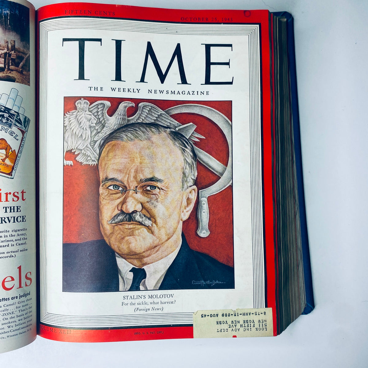 Cover of Time Magazine Library Bound Weekly for October 25, 1943, showcasing Vyacheslav Molotov, Stalin's Foreign Minister, as part of historical wartime coverage.