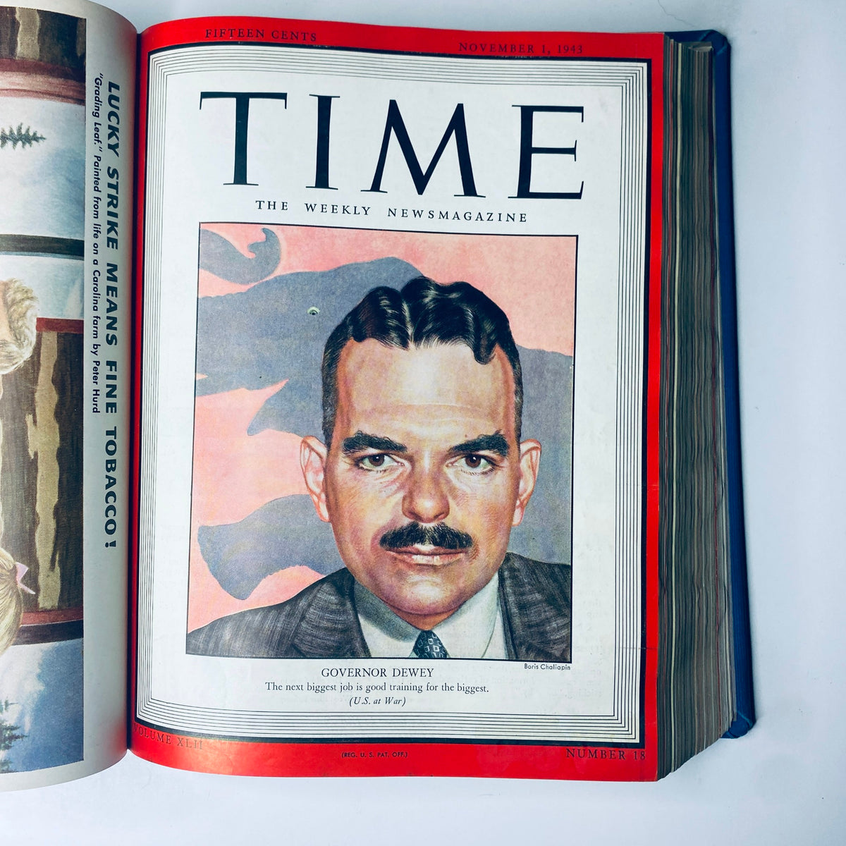 Cover of Time Magazine Library Bound Weekly for November 1, 1943, highlighting Governor Thomas E. Dewey, contributing to the narrative of World War II leadership.