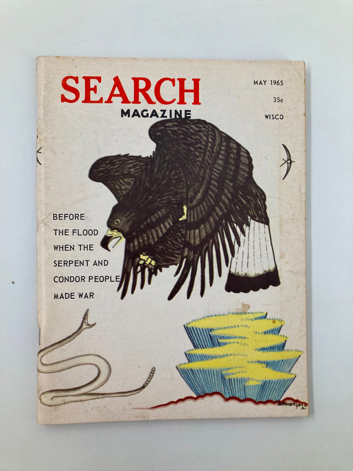Cover of the VTG Search Magazine, May 1965, titled 'The Serpent and The Condor People', featuring an illustration of a stylized eagle, with text about ancient legends and cultural narratives.