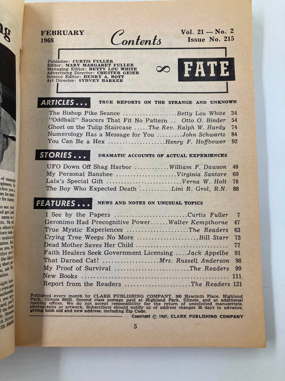 Vintage Fate Magazine February 1968 The Bishop Pike Seance No Label