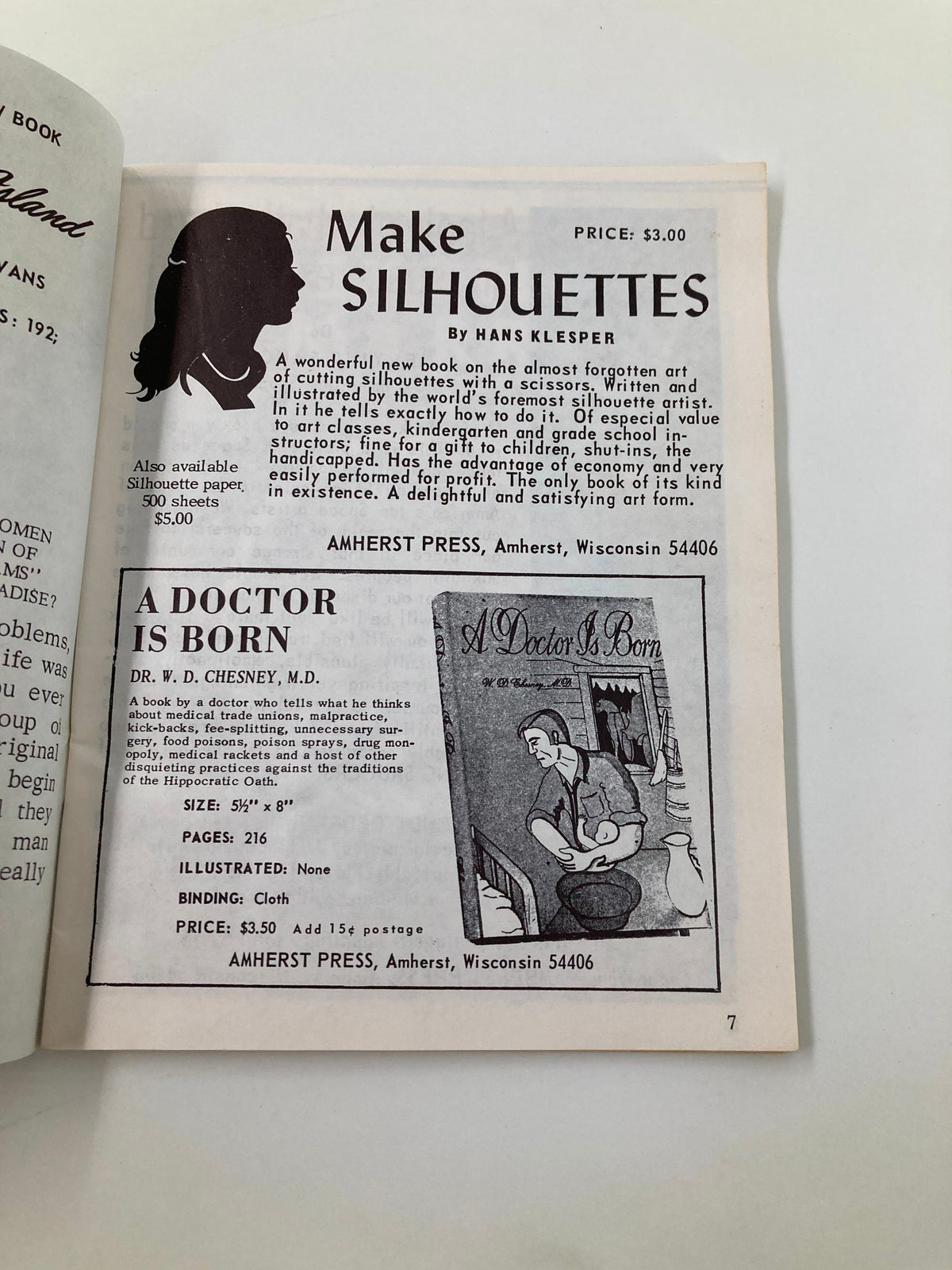Inside page of VTG Forum Magazine November 1967, showcasing an advertisement for a book titled 'Make Silhouettes' by Hans Klesper, featured in Volume 2, Issue 38.