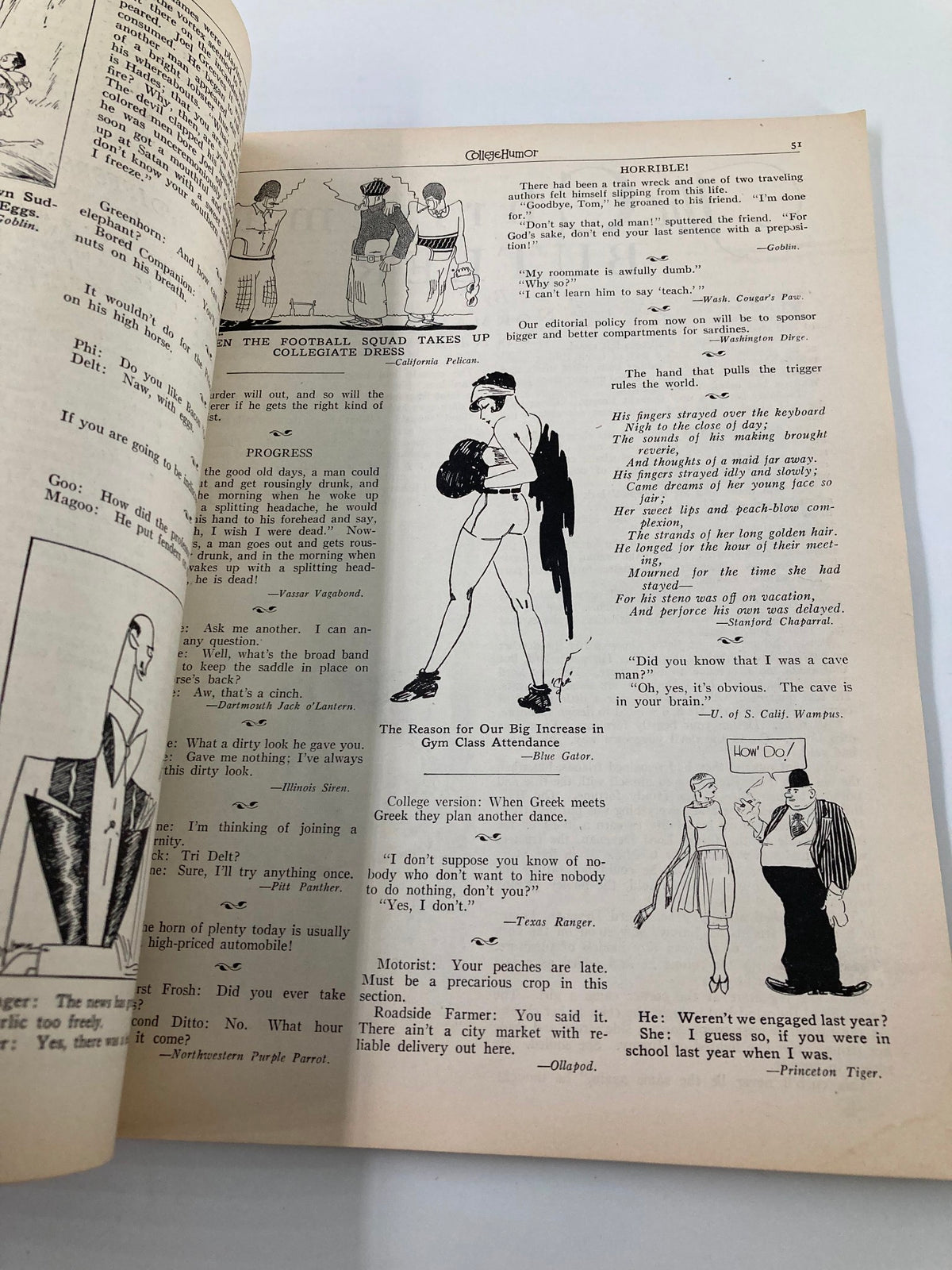 Another inside page from VTG College Humor Magazine January 1928, displaying vintage illustrations and humor typical of early 20th-century magazines.