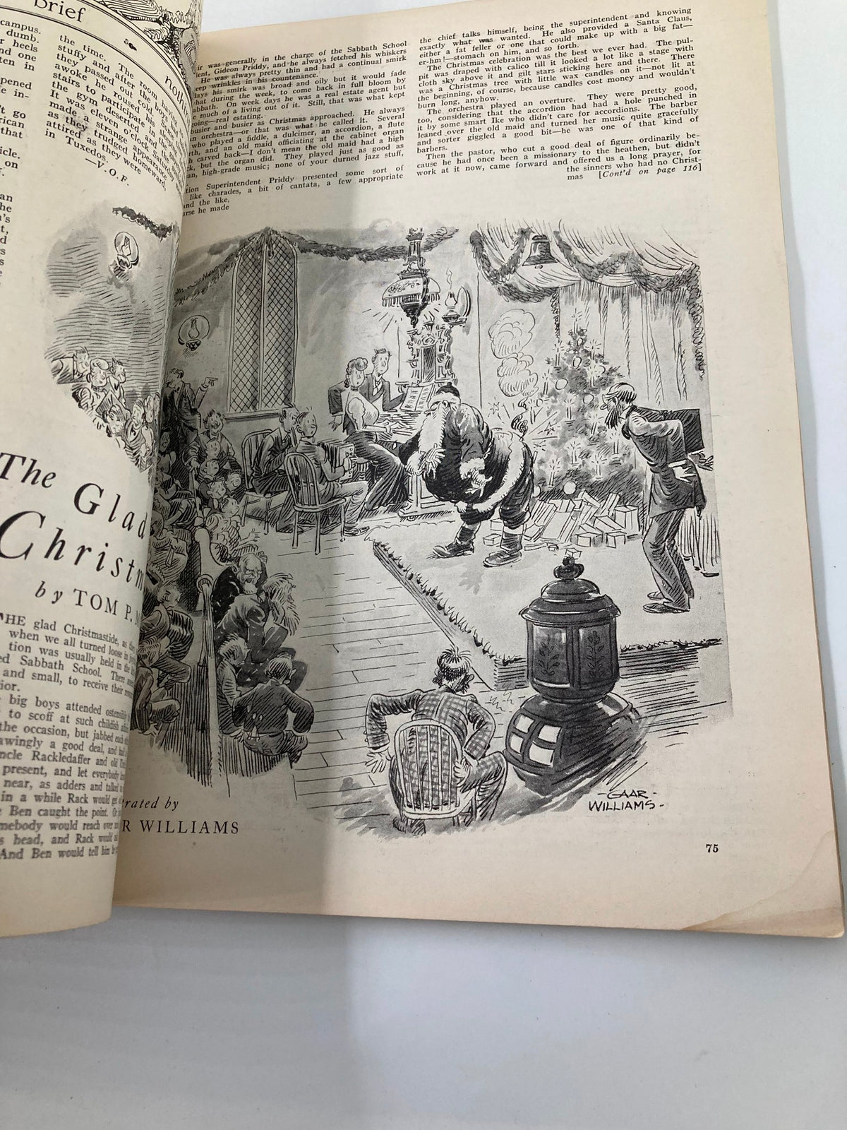 Illustrated page from the VTG College Humor Magazine January 1928 showing humorous Christmas-themed artwork by artist C. Williams.