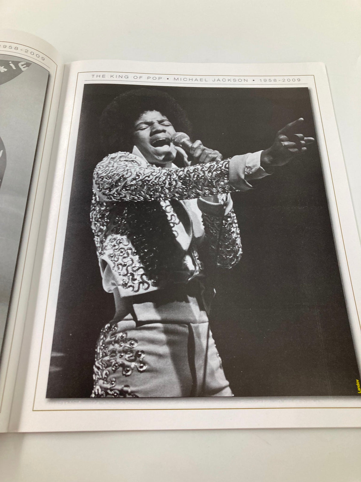 Michael Jackson captivating the audience with his singing, depicted in the Michael Jackson 1958-2009 Collector's Photo Gallery #07, emphasizing his artistry.