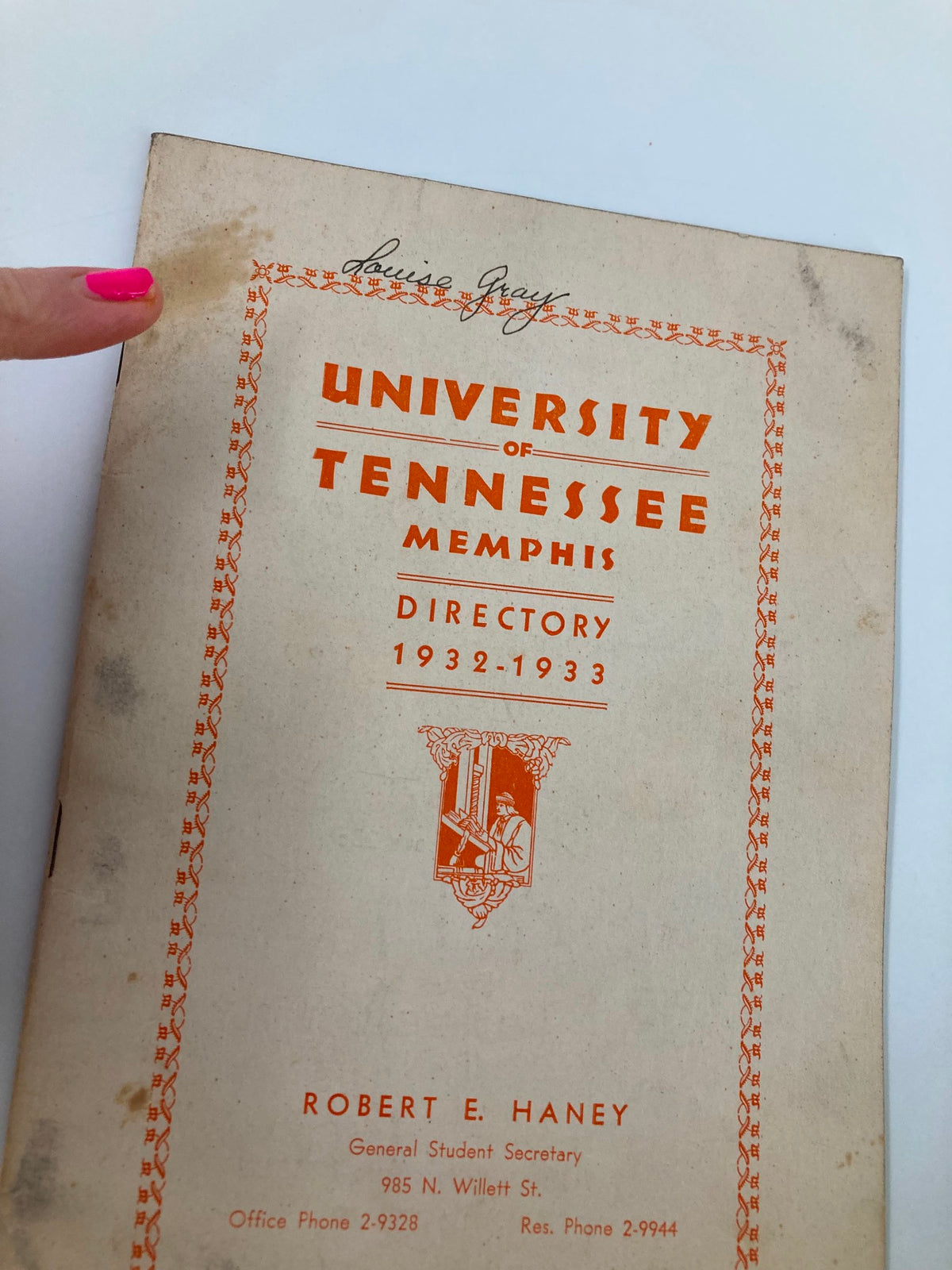 Cover page of the 1932-1933 University of Tennessee Memphis Directory featuring a vintage design and printed details.