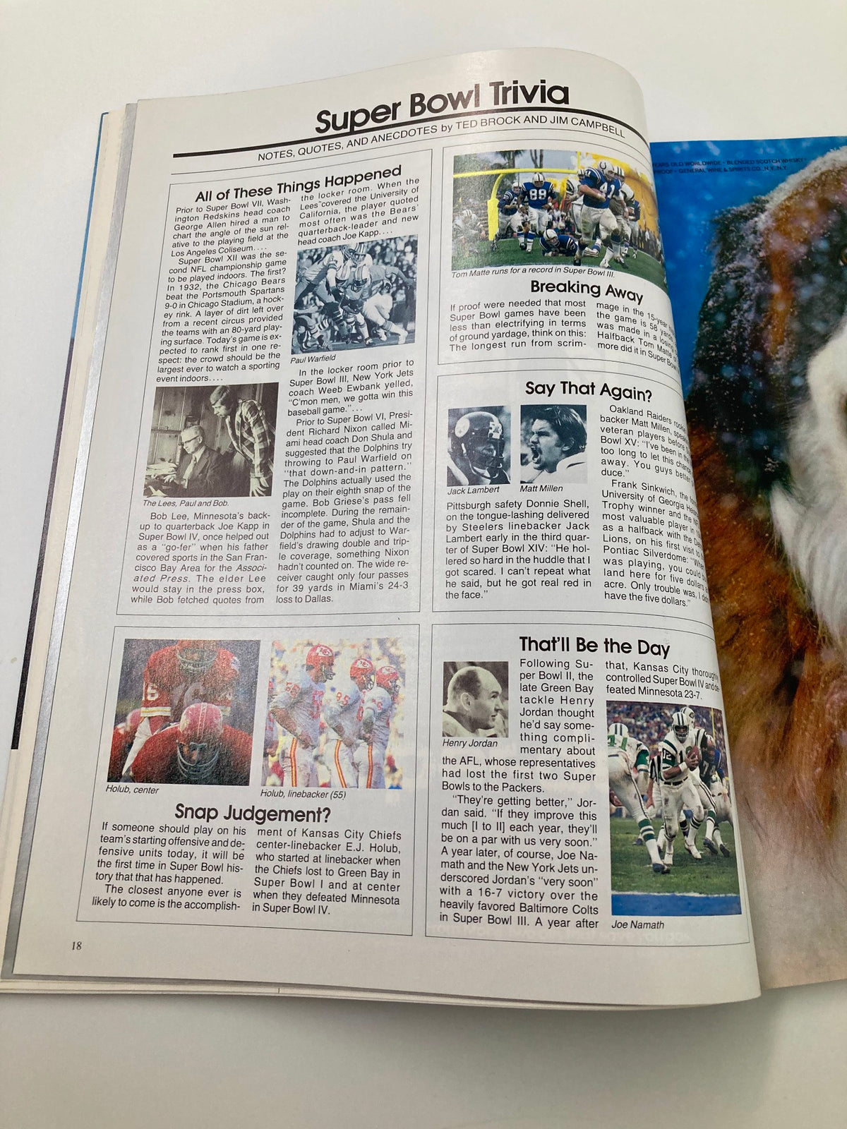 Super Bowl Trivia section from the January 24 1982 AFC vs NFC NFL Championship Super Bowl XVI Official Program, showcasing interesting historical notes, quotes, and anecdotes related to past Super Bowls.