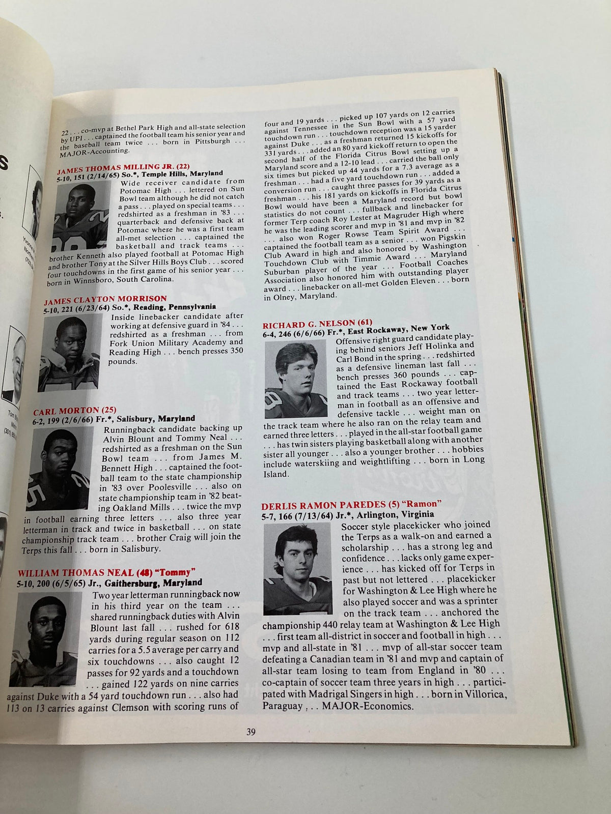 September 21 1985 College Football Maryland vs West Virginia Official Program page featuring player statistics including James Thomas Muling and Carl Morton.