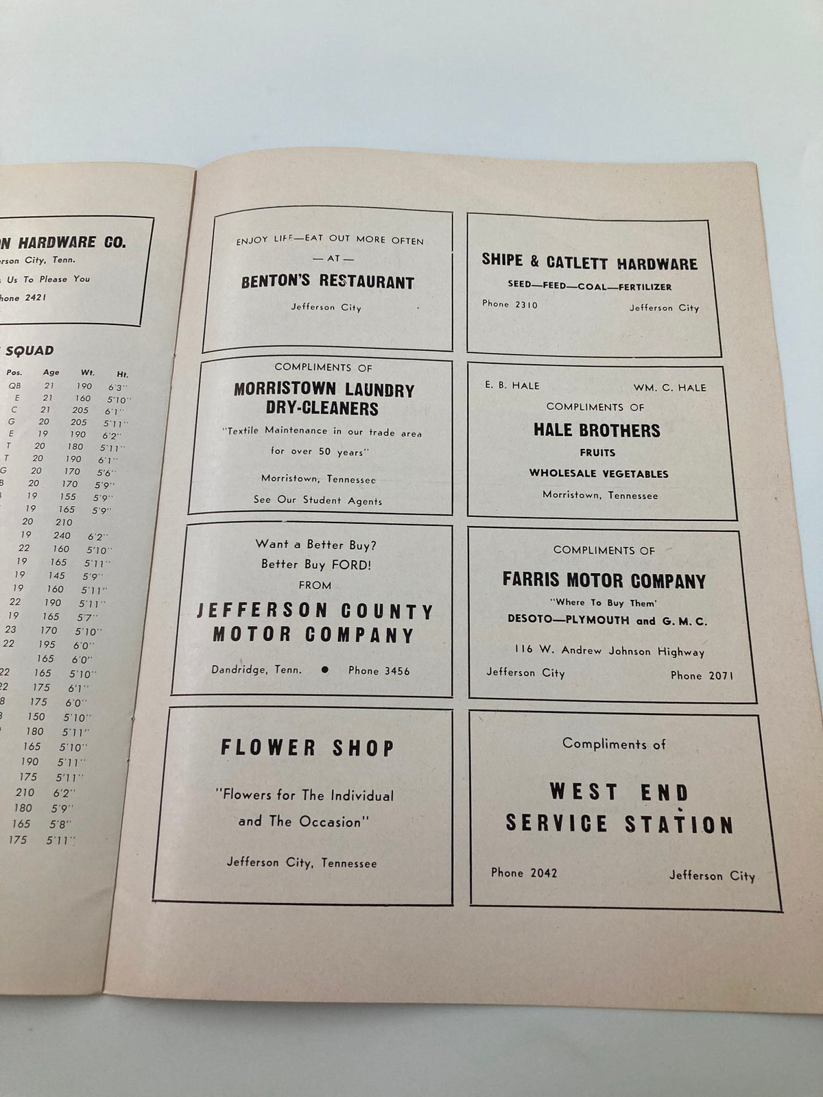 November 12 1955 Football Carson-Newman vs Howard College Official Program