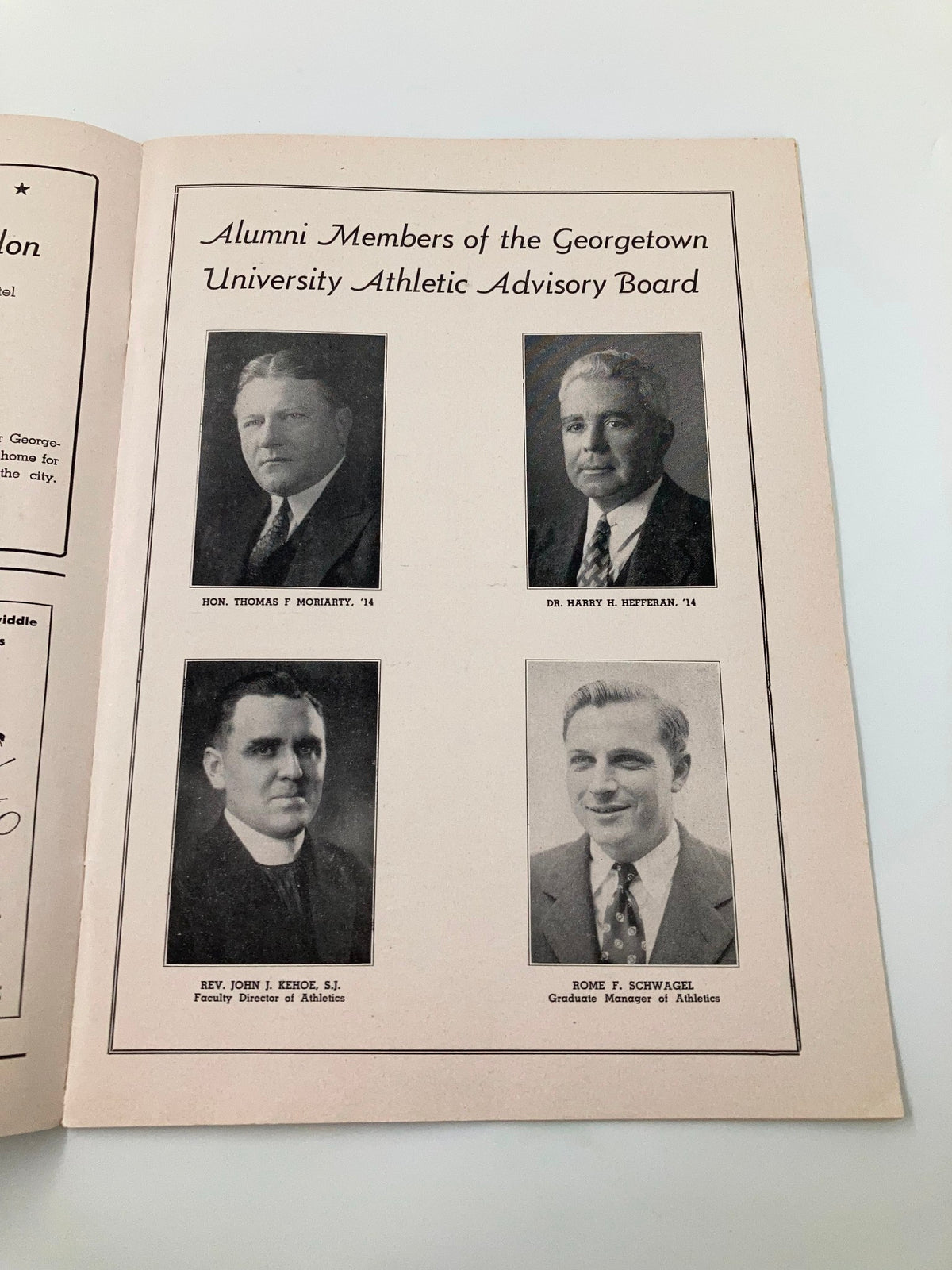 November 15 1941 College Football Georgetown vs North Carolina State Program featuring the portraits of the Alumni Members of the Georgetown University Athletic Advisory Board.