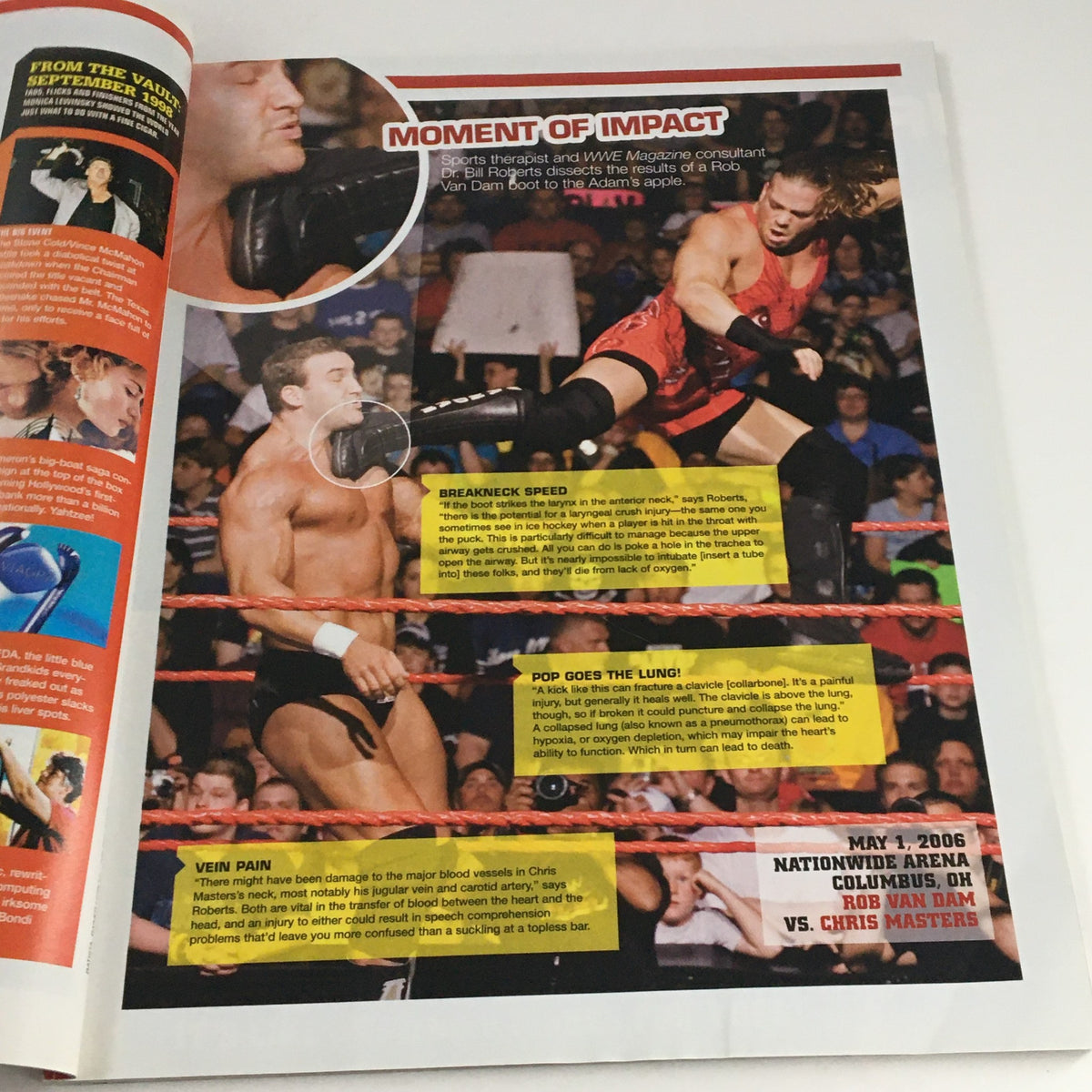WWE Magazine September 2006 page capturing moments of impact in a wrestling match featuring dynamic action shots.