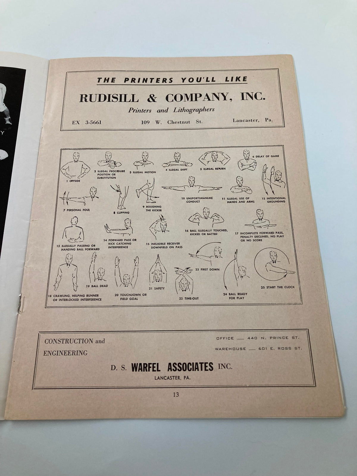 Advertisment page for Rudisill & Company printers, included in the November 16 1957 Football Franklin & Marshal Muhlenberg Official Program.