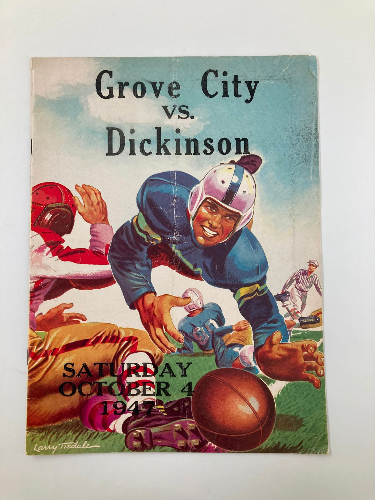Cover of the October 4 1947 High School Football Grove City vs Dickinson Official Program featuring a colorful illustration of a football game.