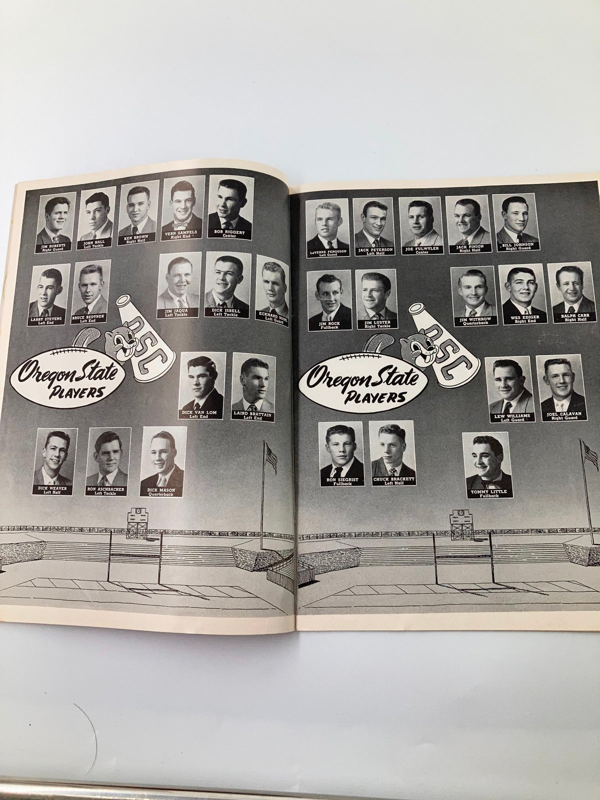 September 18 1953 NCAA Football OSC vs UCLA Bruins The Goal Post featuring a roster page with images of Oregon State players.
