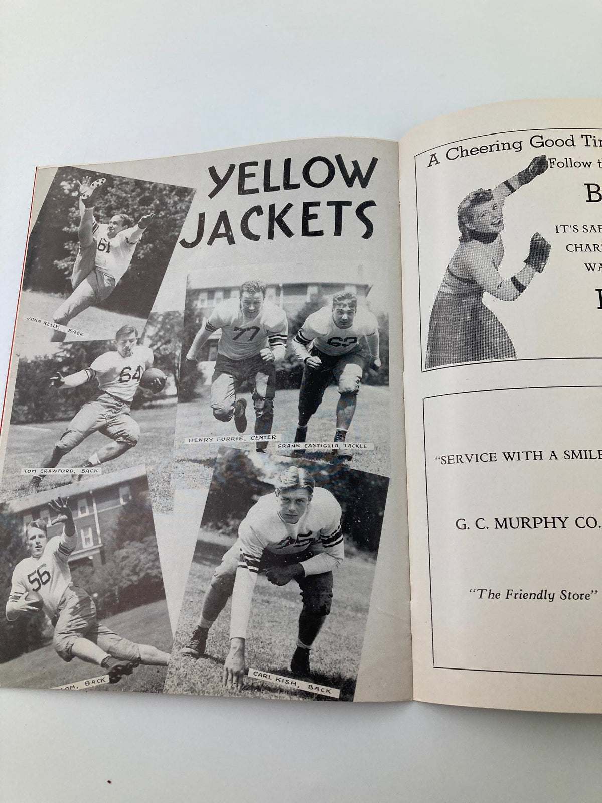 VTG October 4 1941 Football Waynesburg vs Potomac State Official Program - Page featuring more Yellow Jackets team members along with an advertisement for a local store.