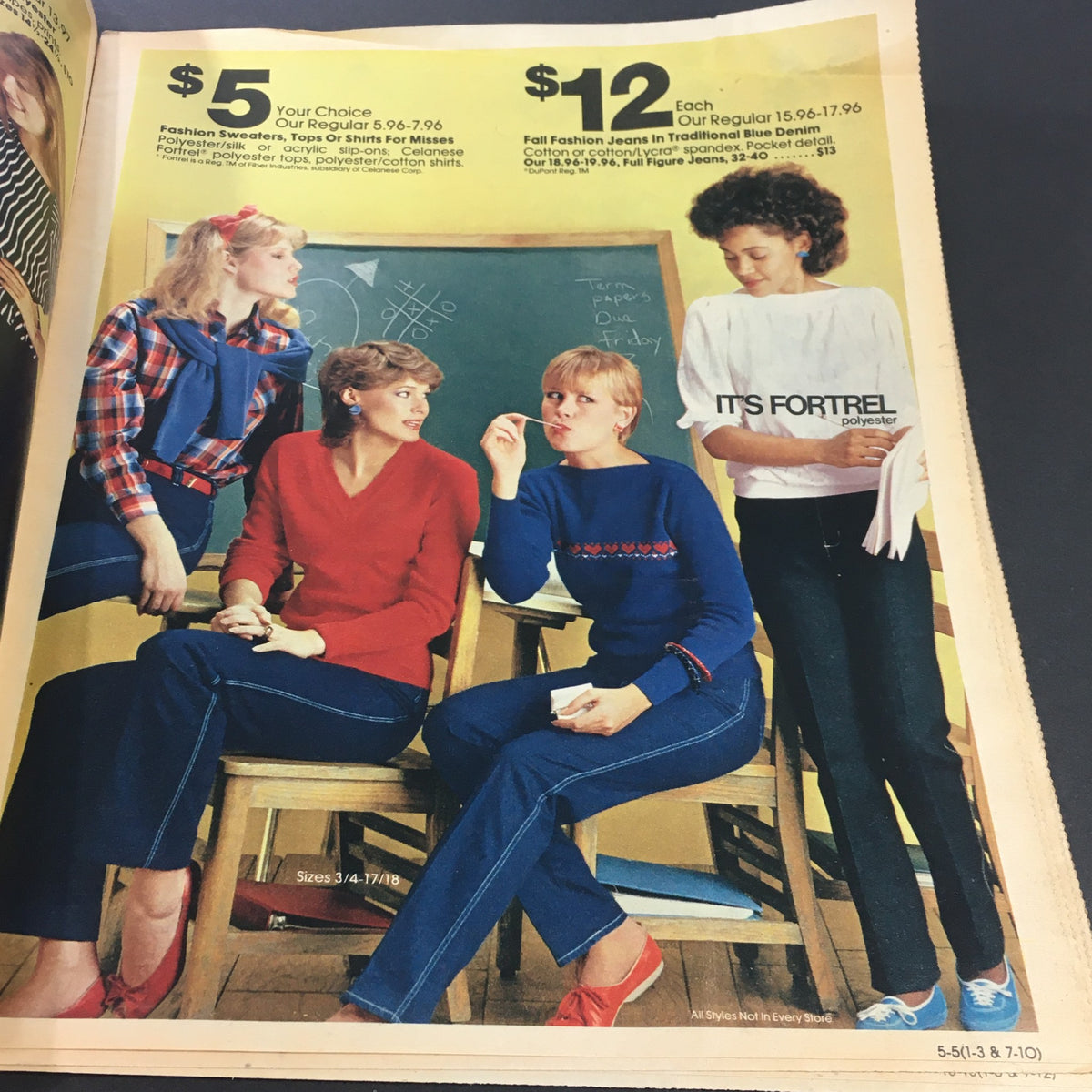 VTG Retro 1983 K-Mart Book of Bargains Sale Circular showcasing fashionable clothing options for women, including sweaters and jeans, with pricing listed. Features a nostalgic design typical of the 1980s.