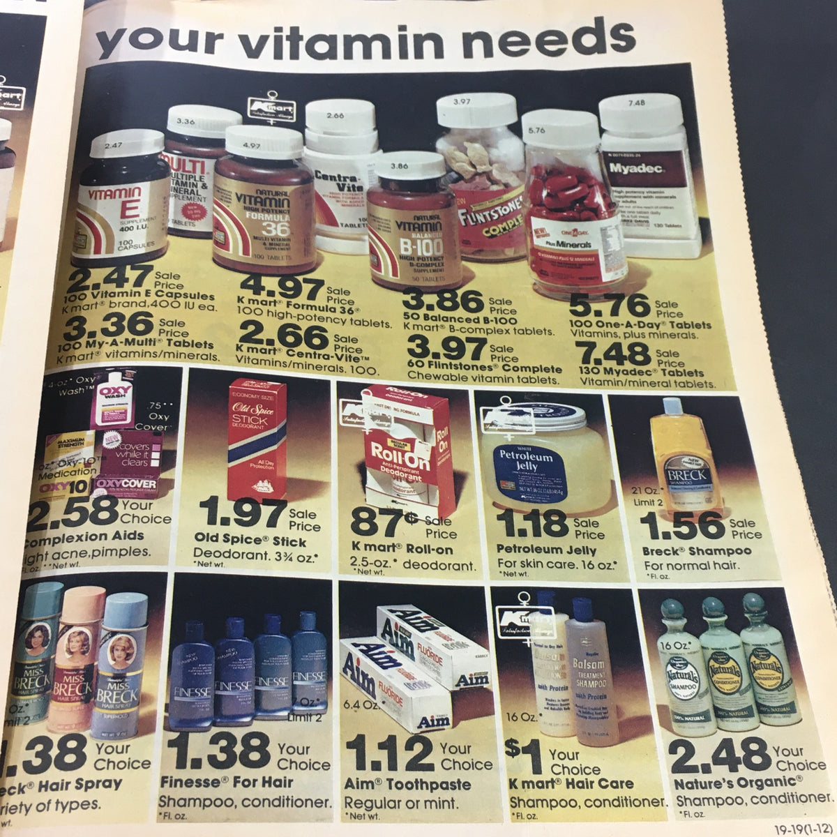 VTG Retro 1983 K-Mart Book of Bargains Sale Circular Advertising showcasing a variety of vitamins and health products with their sale prices.