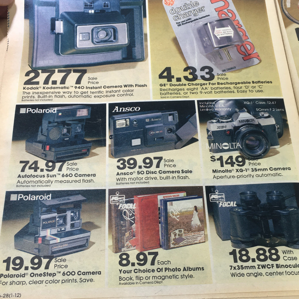 VTG Retro 1983 K-Mart Book of Bargains Sale Circular Advertising displaying cameras and photo accessories with vibrant product descriptions and prices.