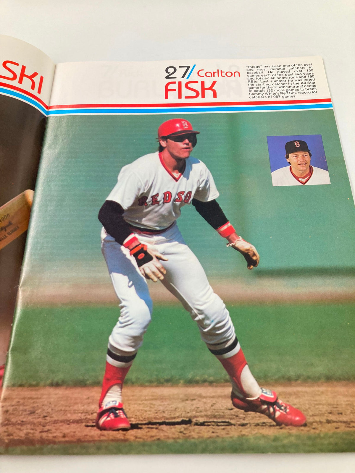 1979 MLB Boston Red Sox Official Yearbook showcasing Carlton Fisk, focusing on his role as a crucial player during the 1979 season.