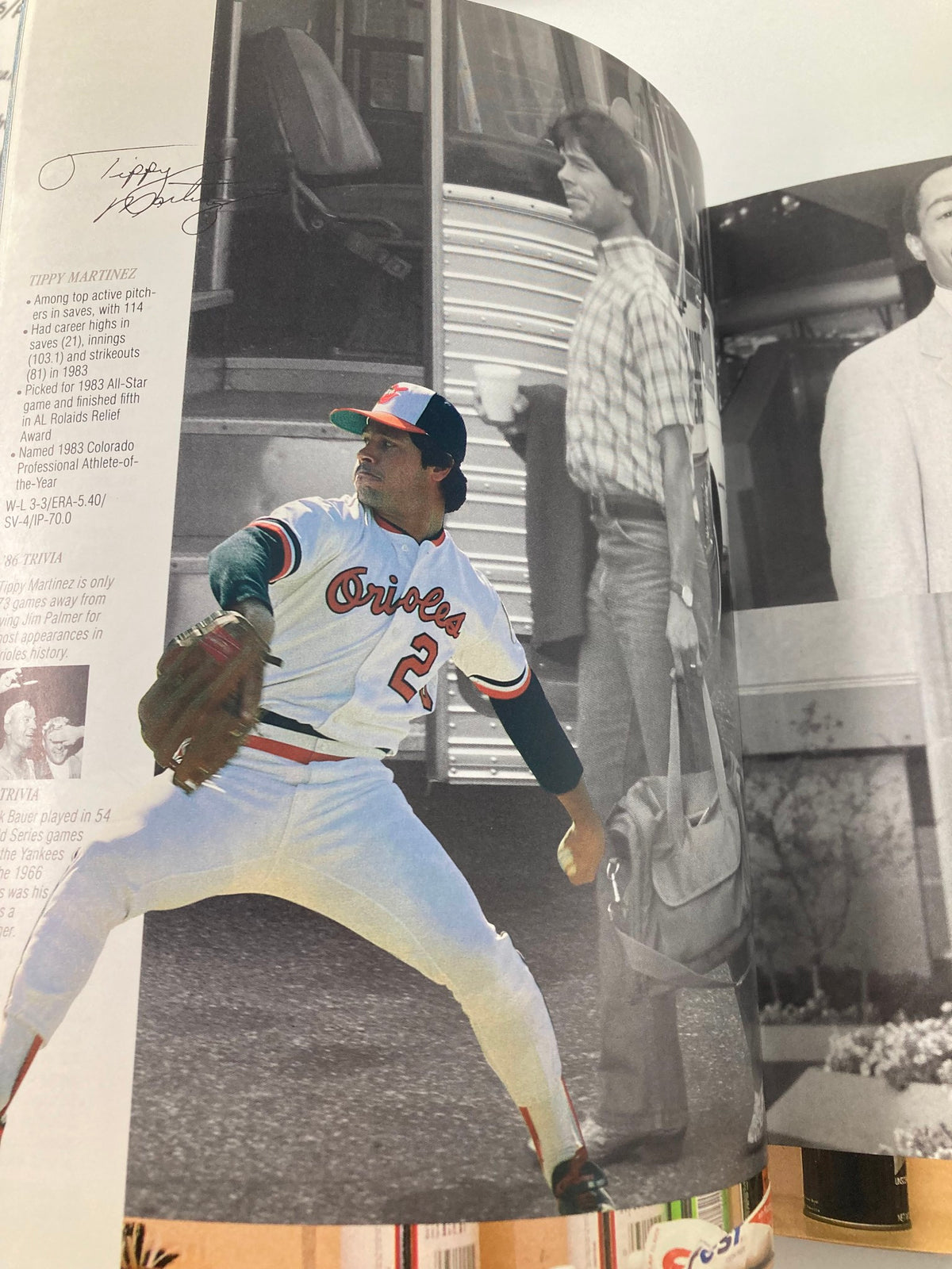 Tippy Martinez in action on the field, featured in the 1966 Baltimore Orioles Yearbook, showcasing his baseball skills.