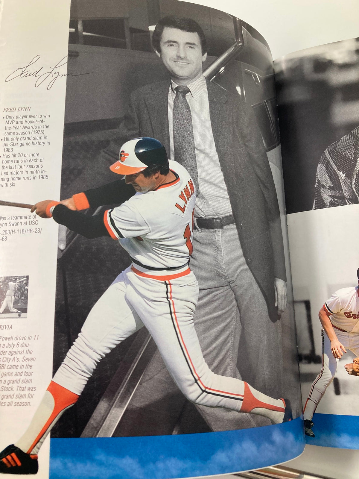 1966 Baltimore Orioles Yearbook showing Fred Lynn in a baseball uniform with a formal portrait, celebrating the team's stars.
