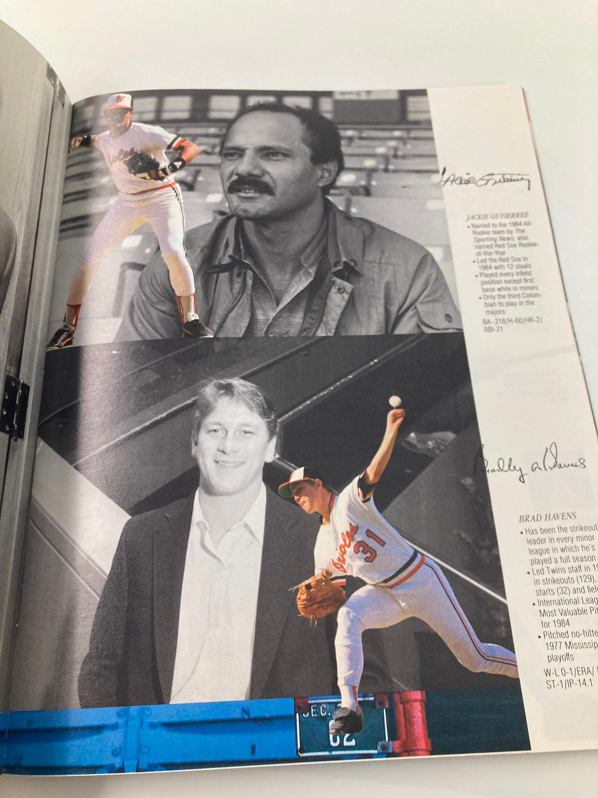 1966 Baltimore Orioles Yearbook featuring Jackie Gutierrez and Brady Havens in action, emphasized in player profiles.
