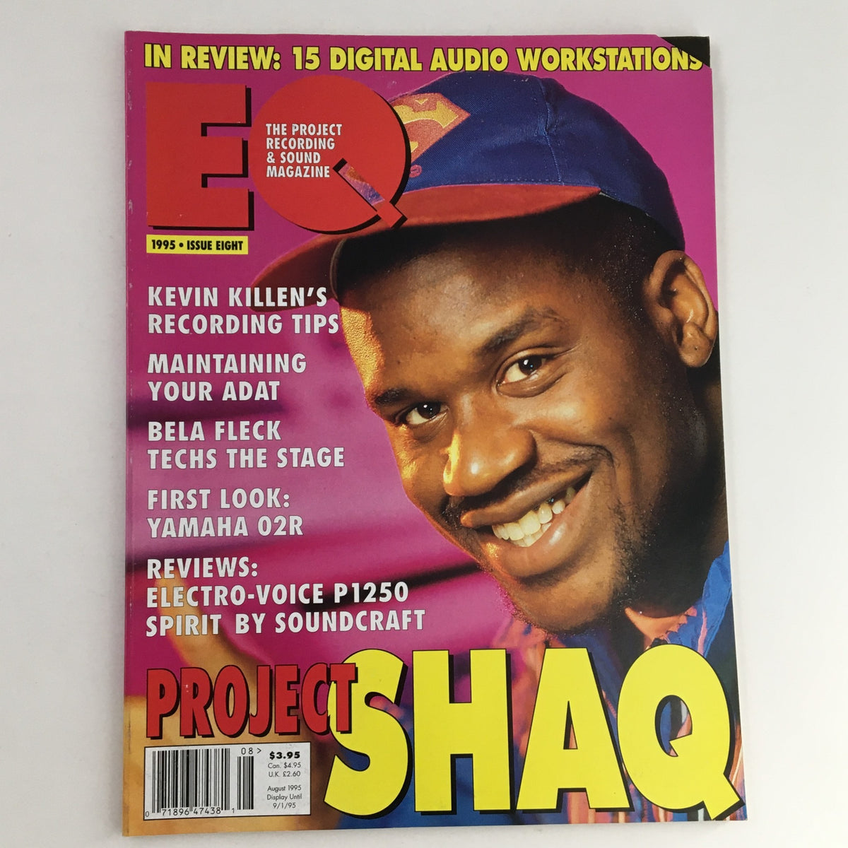 Cover of EQ Recording & Sound Magazine Vol 6 #8 August 1995 featuring Shaquille O'Neal with bold text 'PROJECT SHAQ' and articles related to digital audio workstations and recording tips.