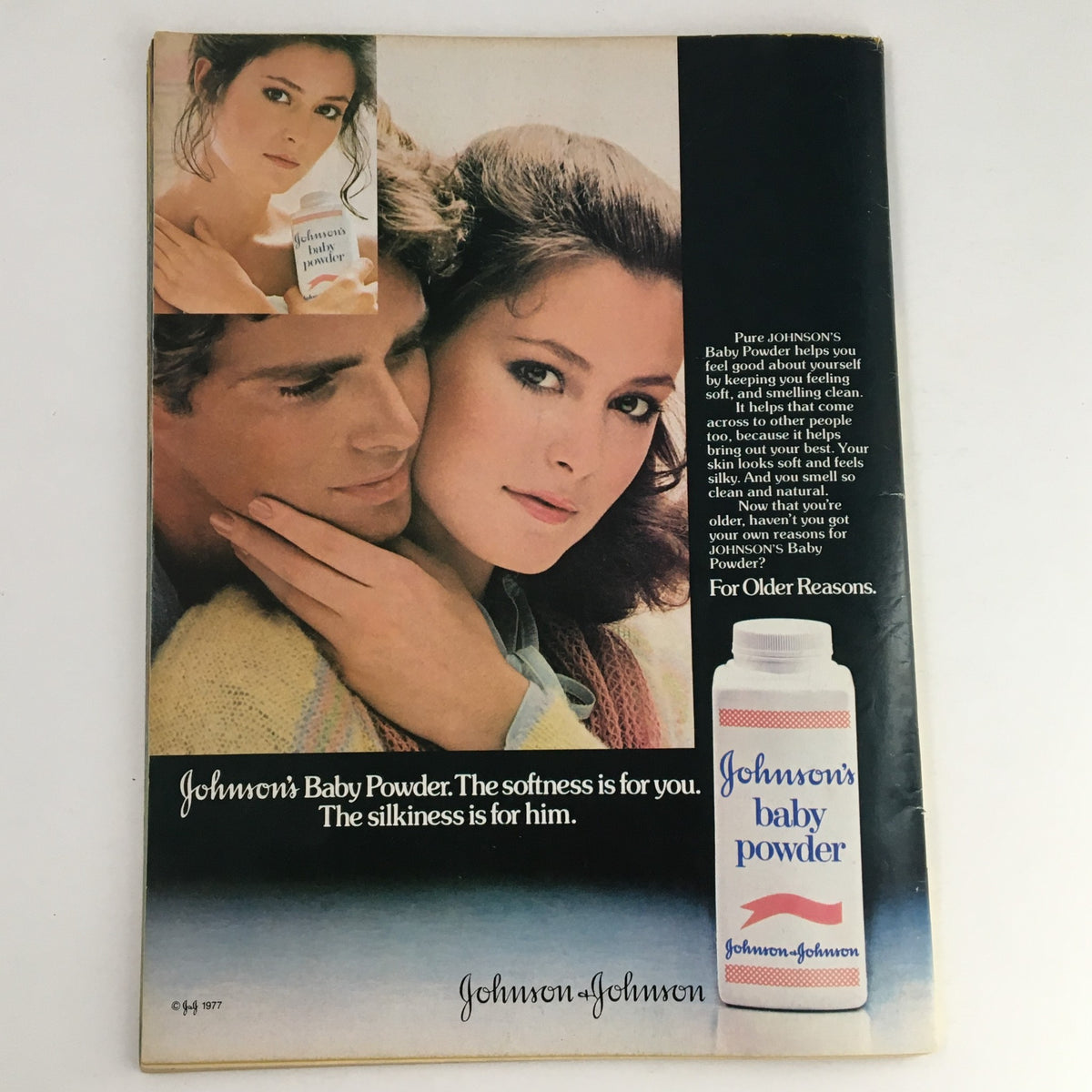 Tiger Beat Magazine July 1978 displaying an advertisement for Johnson's Baby Powder, emphasizing its softness for women and men.
