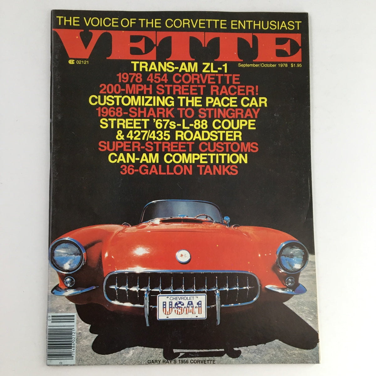 Cover of Vette Magazine, September 1978, featuring a detailed look at Gary Ray's 1956 Corvette and the Trans-Am ZL-1. Highlighting articles on Corvette history and automotive culture.