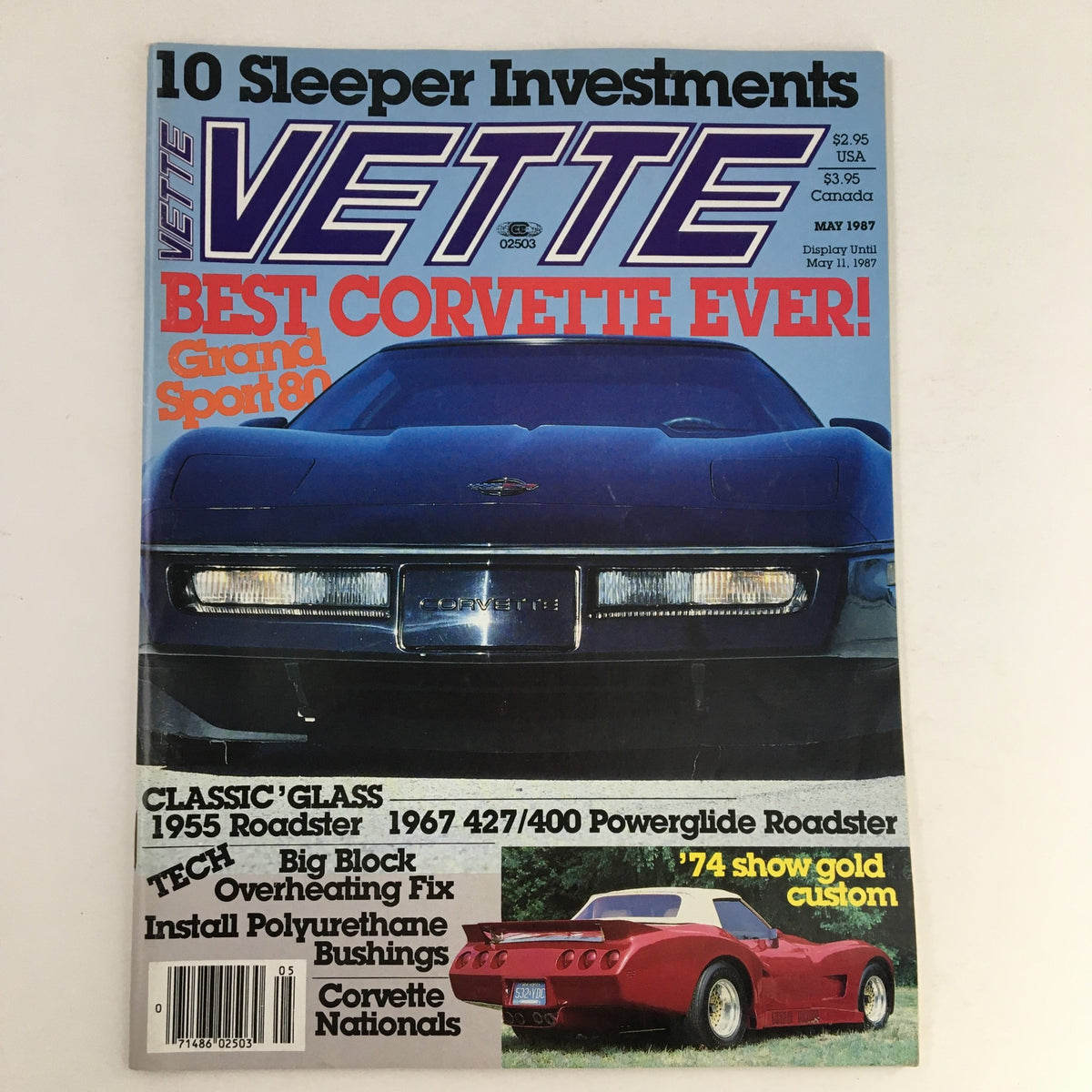 Cover of Vette Magazine May 1987 featuring the Best Corvette Grand Sport '80 and a 1955 Roadster, showcasing automotive history and classic Corvette models.