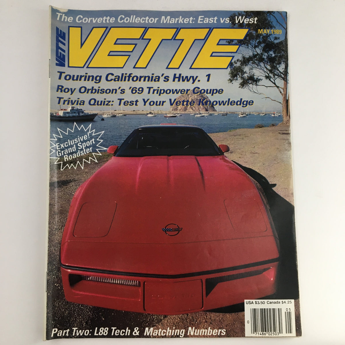 Vette Magazine May 1989 featuring the cover design with a red Corvette in front of a scenic background, showcasing Part Two of The L88 Tech & Matching Numbers, ideal for collectors and Corvette enthusiasts.