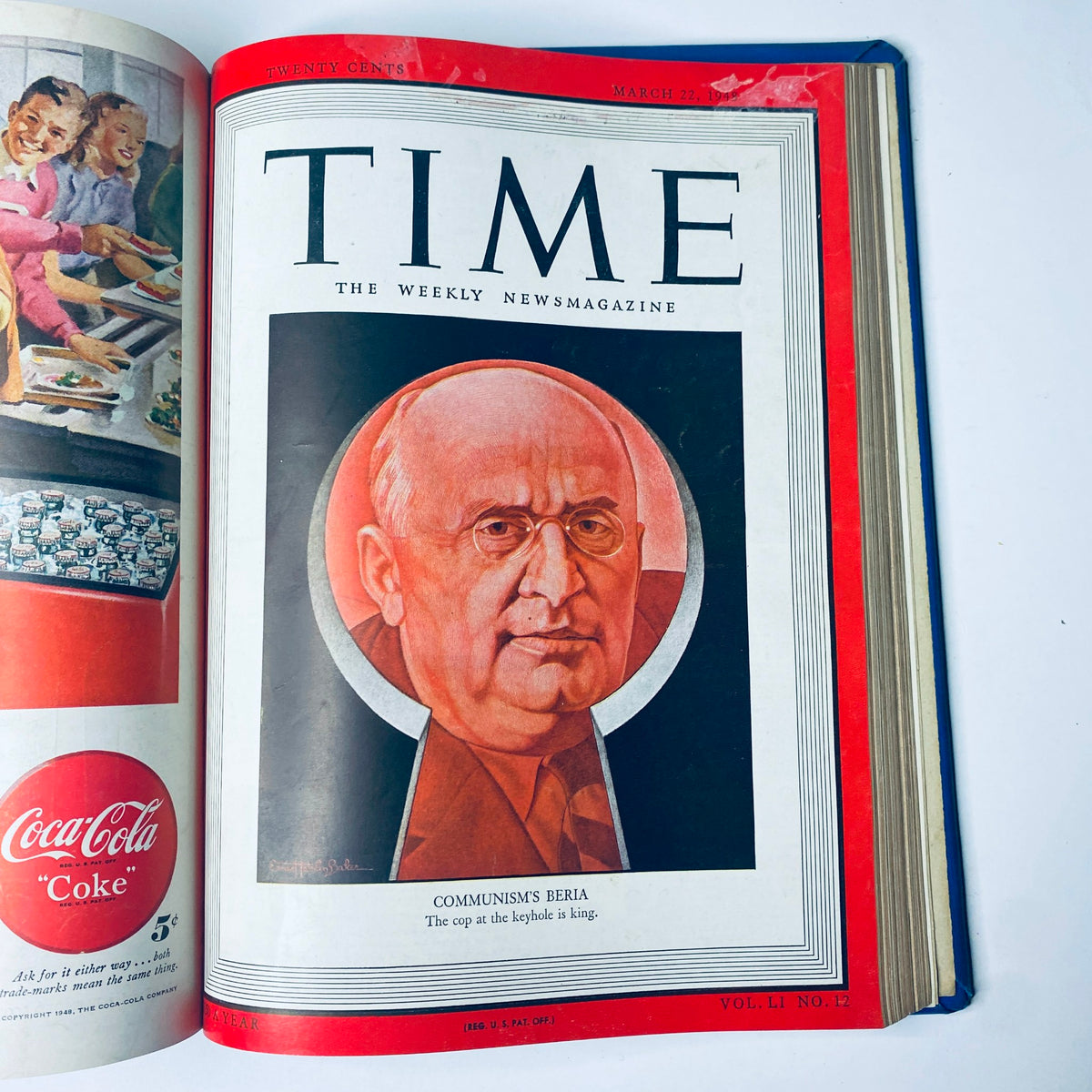 Cover of Time Magazine Library Bound Weekly detailing 'Communism's Beria' featuring a portrait illustration of Lavrentiy Beria, from the volume covering January 5 to March 29, 1948.