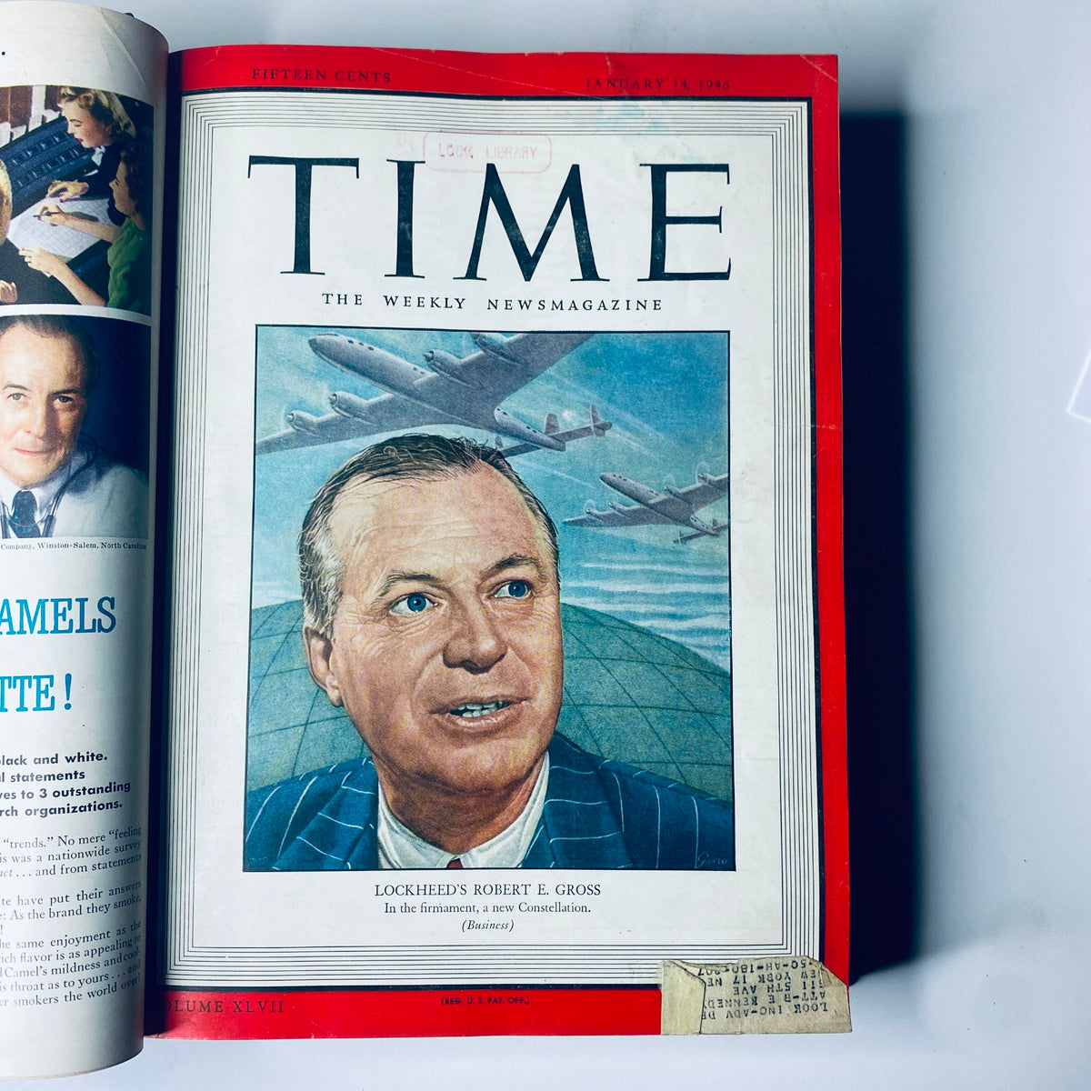 Cover of Time Magazine Library Bound Weekly January 14, 1946, highlighting Robert E. Gross, President of Lockheed Aircraft Corporation, with themes of aviation in the post-war era.