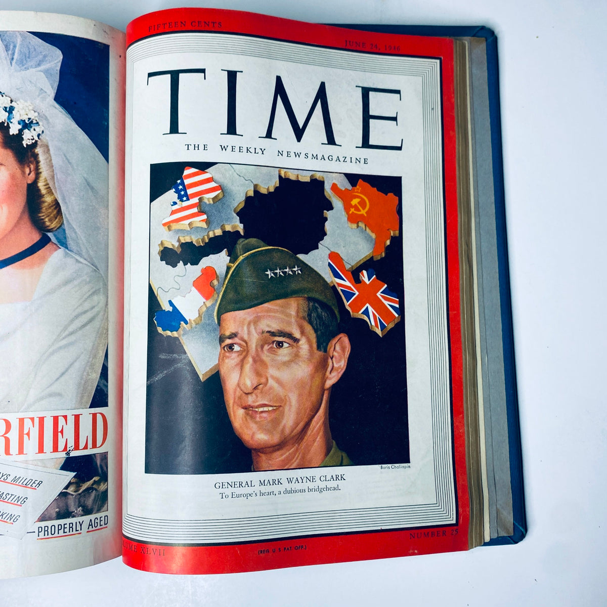 Time Magazine Library Bound April 1, 1946 - June 24, 1946 featuring General Mark Wayne Clark on the cover, depicting post-war political dynamics in Europe.