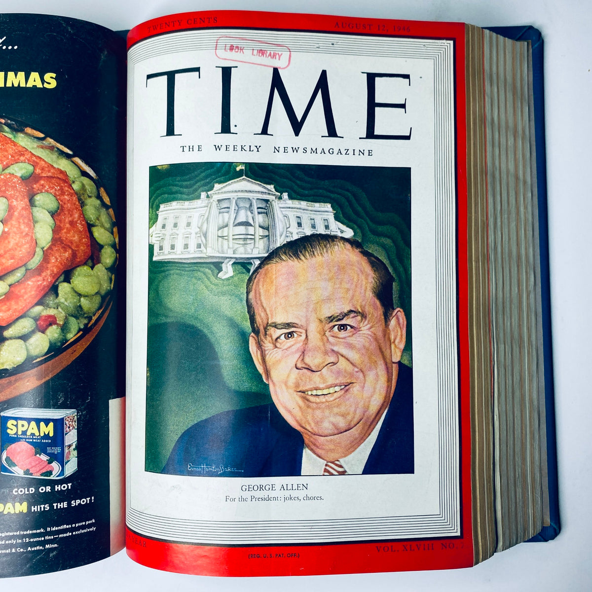 Time Magazine cover featuring George Allen, Director of the Office of War Information, August 12, 1946, as part of the Time Library Bound collection of July to September 1946, reflecting the era's political climate.