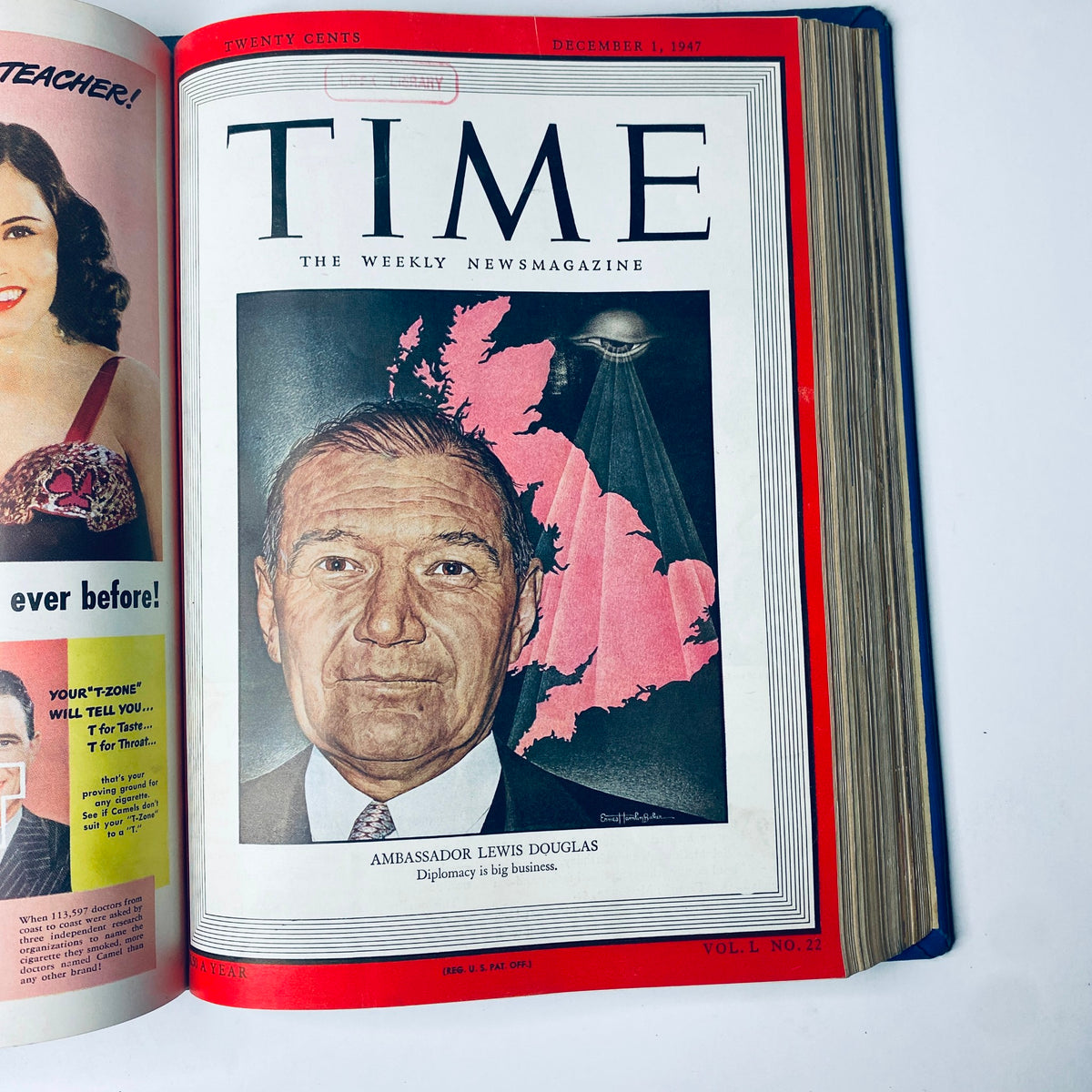 Cover of Time Magazine, December 1, 1947, featuring Ambassador Lewis Douglas, highlighting diplomatic issues. Original archival publication from the Time Magazine Library Bound Weekly collection.