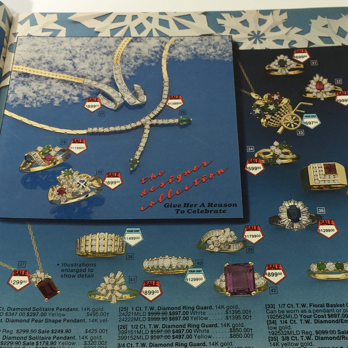 VTG Service Merchandise Showroom 1983 Christmas Sale Price Guide Catalog displaying the designer collection with elegant necklaces and rings, including sale prices.