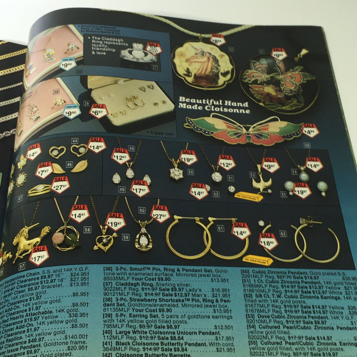 VTG Service Merchandise Showroom 1983 Christmas Sale Price Guide Catalog illustrating various jewelry pieces including necklaces and earrings with their respective sale prices.
