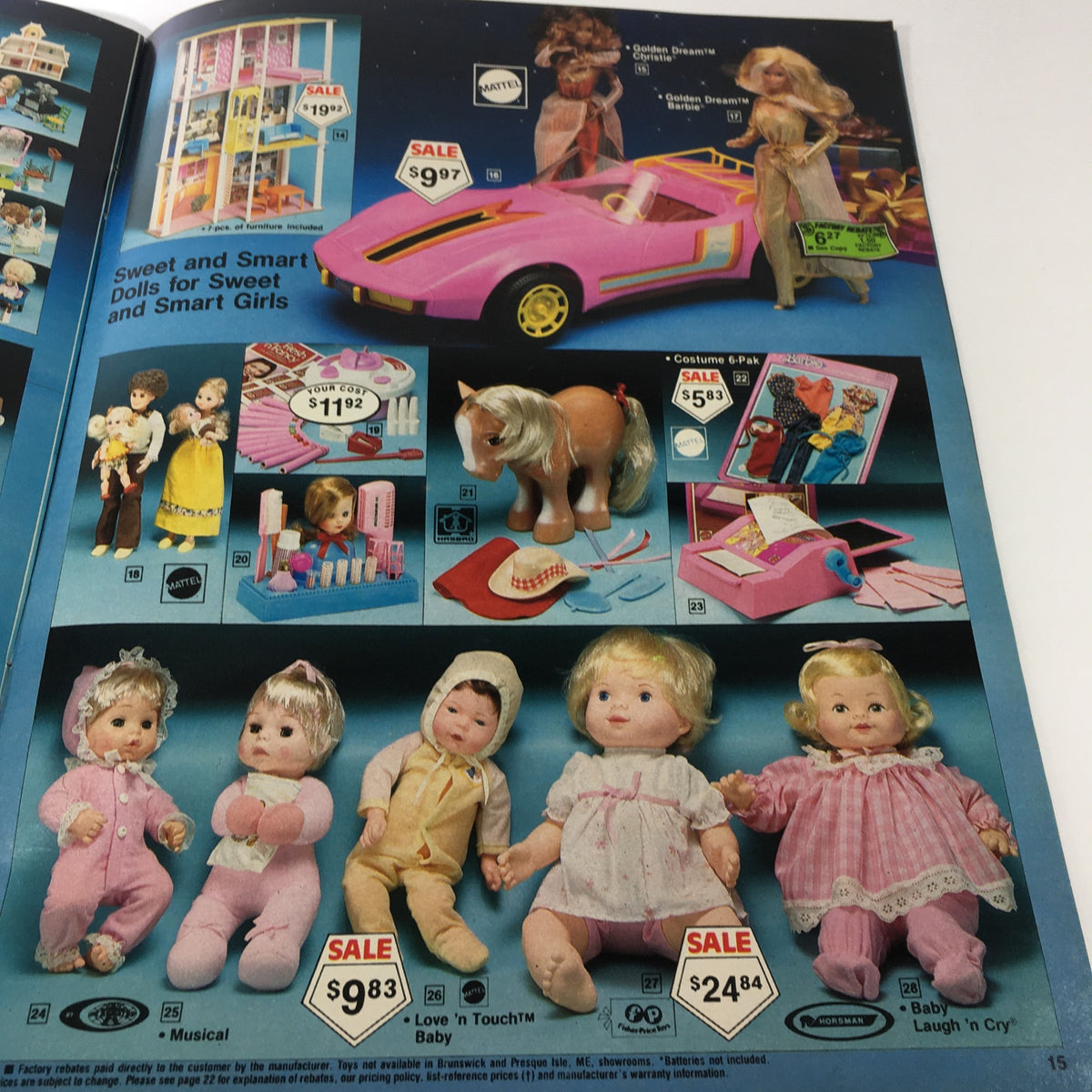 1971 Service Merchandise Catalog Holiday Toy Sale highlighting classic dolls and playsets from the 1981 edition, featuring Barbie and other collectible dolls.