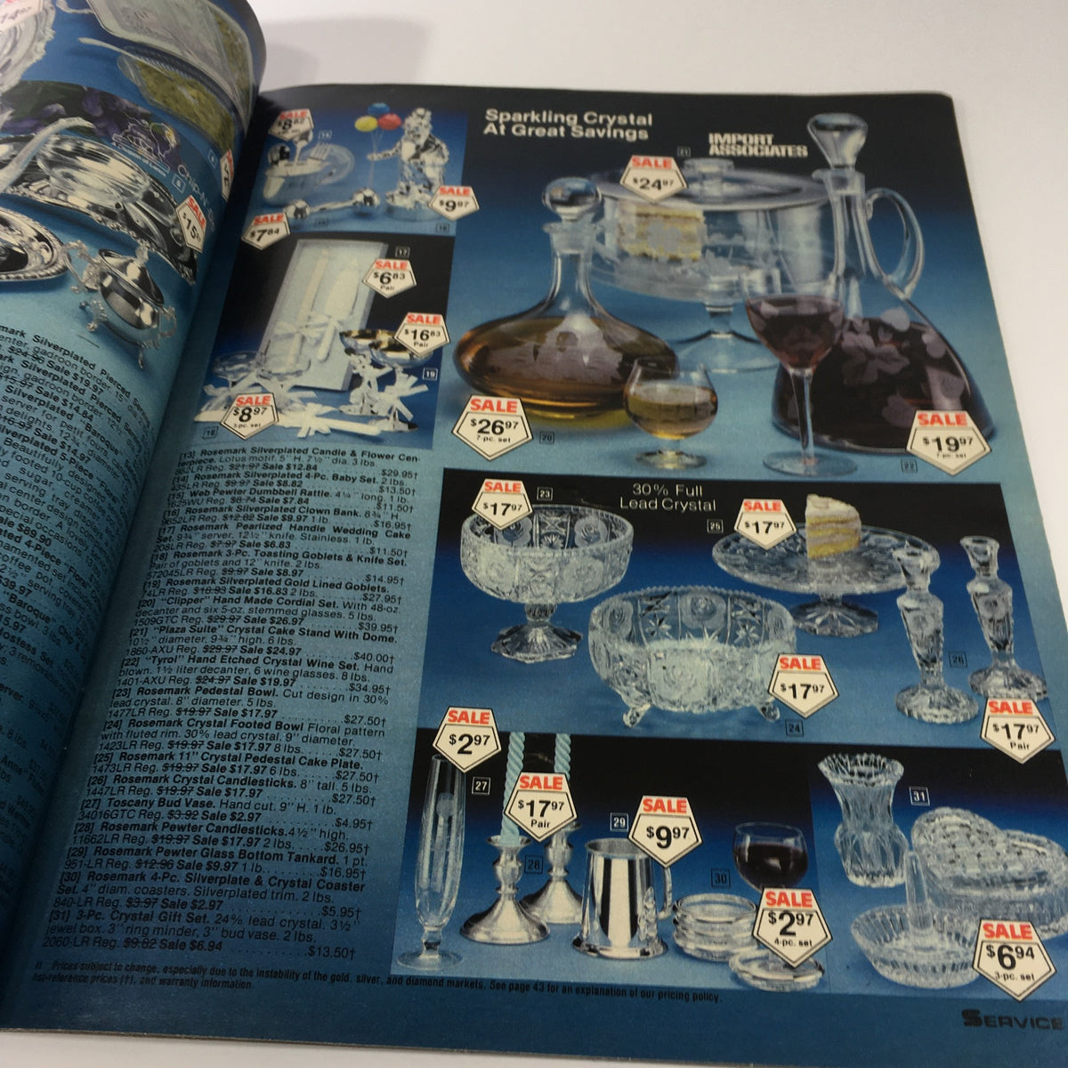 VTG 1983 Service Merchandise Catalog Showroom Summertime Savings Sale Guide featuring various sparkling crystal items with sale prices.